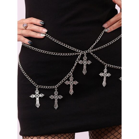 Gothic Cross Waist Chain Belt Zinc Alloy Adjustable 40 Inches Punk Emo - Picture 5 of 6